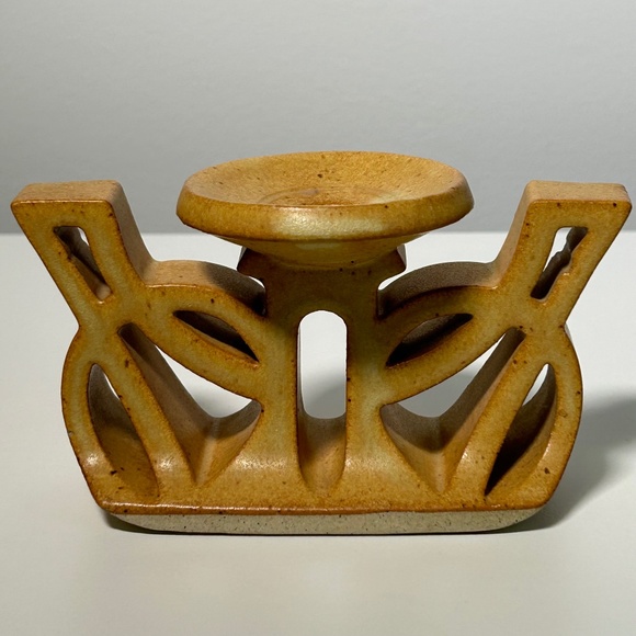 Vintage !970s MCM Minimalist Extruded Pottery Candle Holder Pike Canada Signed - Picture 4 of 7